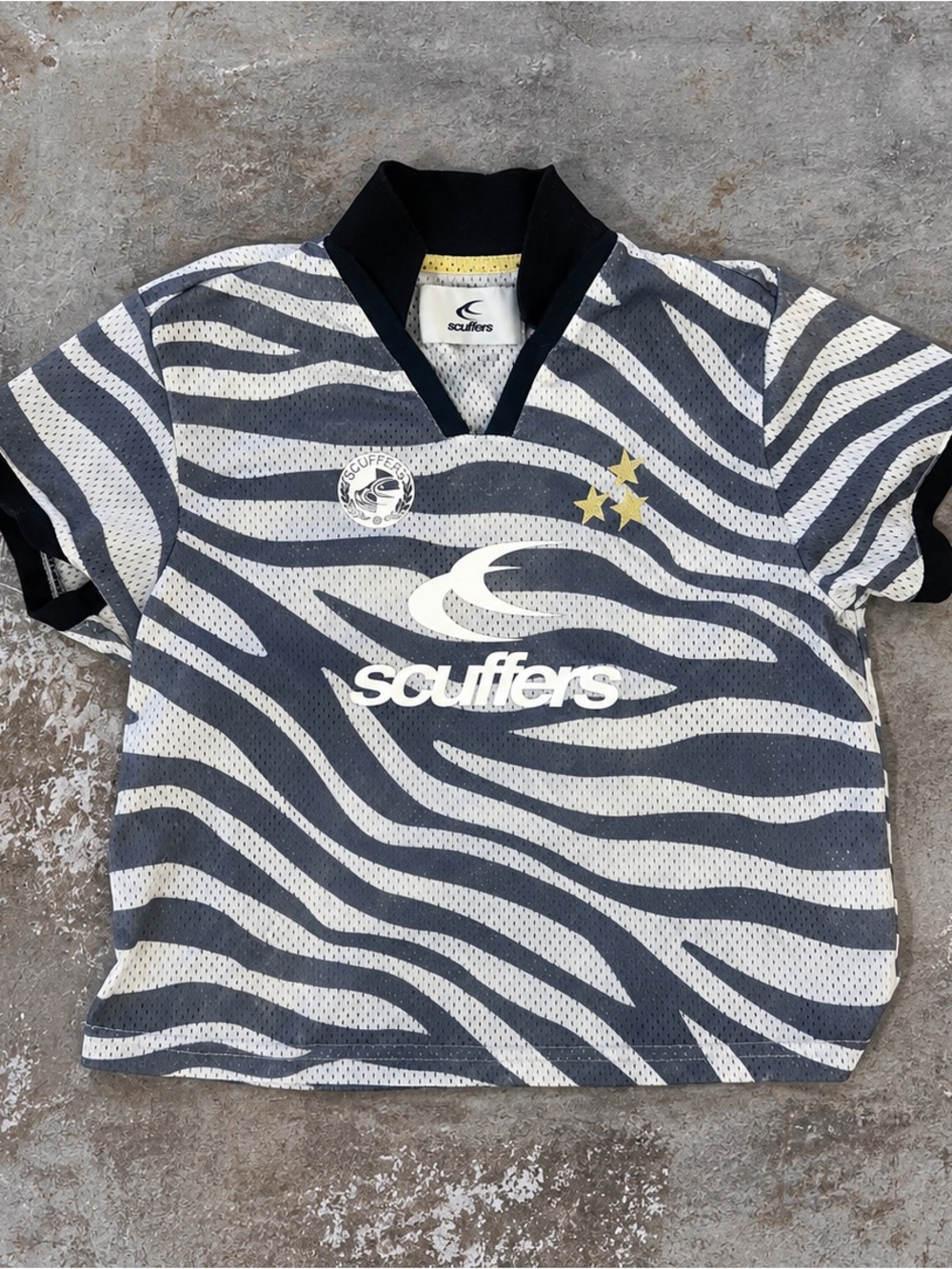 Scuffers Zebra-Print Short Sleeve Jersey in Black & White